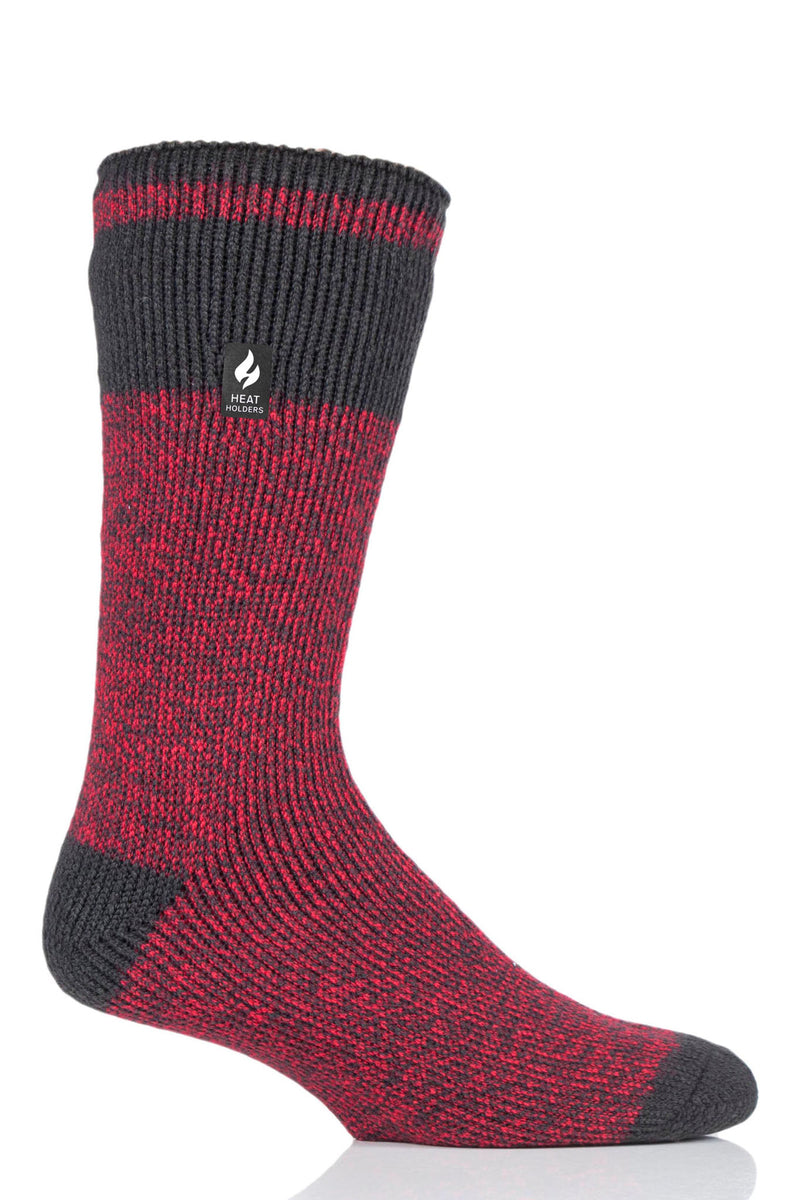 Heat Holders Men's Rook Block Twist Crew Socks, Large, Charcoal/Red